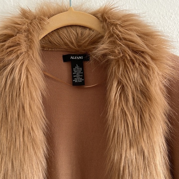 Scandi Girl Alfani Size L Penny Lane  Y2K Tan  Cardigan With Soft Faux Fur - Picture 2 of 5